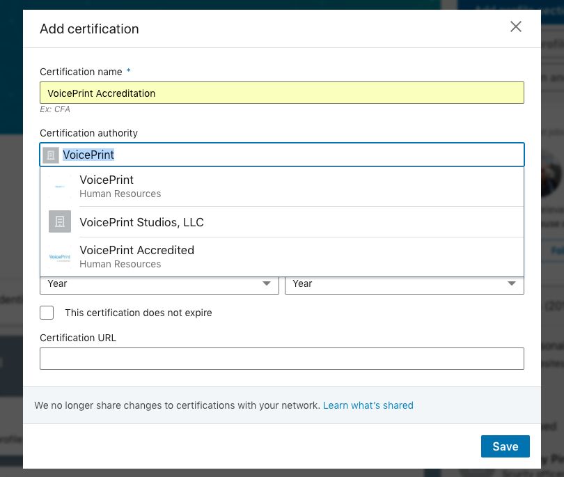 Certification step